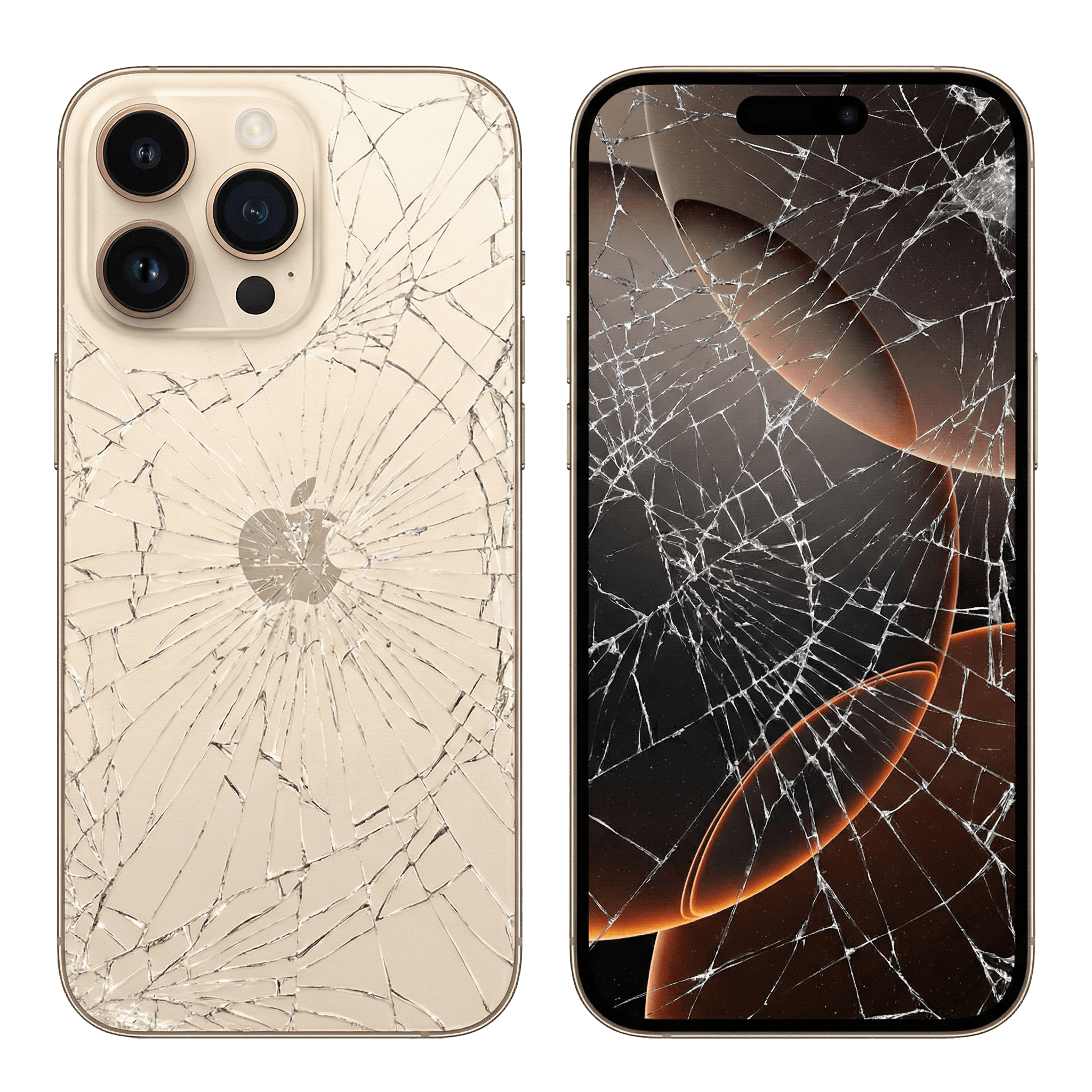 Cracked iPhone showing front and back damage